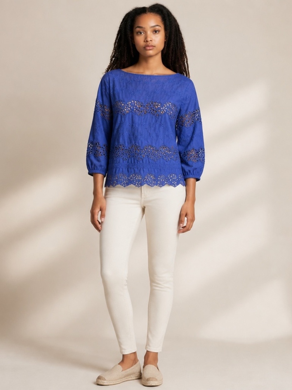 Anne Fontaine Blue Embellished Boxy Blouse